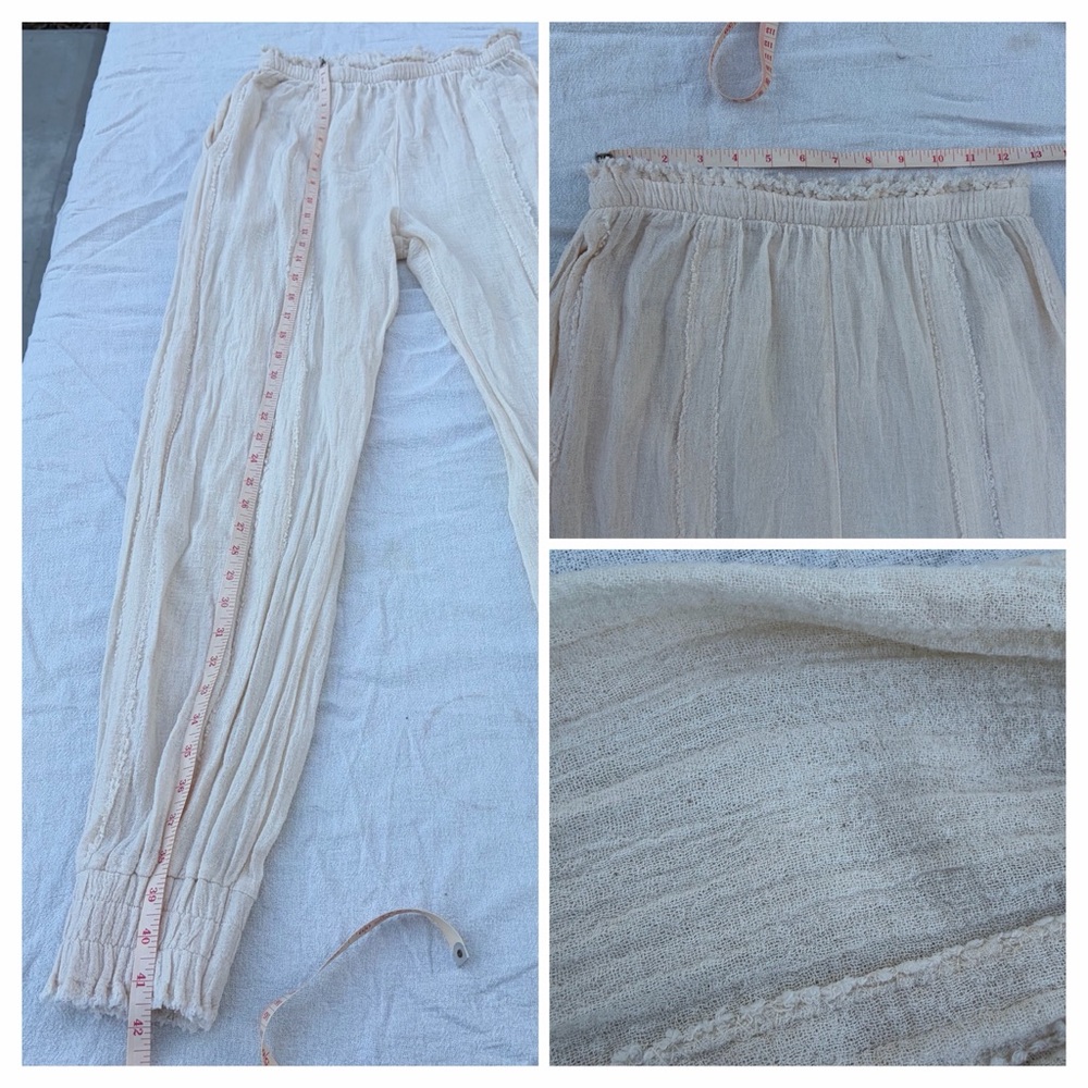Caravana Sibinche Frayed Cotton Gauze Track Pants, Boho Semi Sheer Joggers - Picture 9 of 12